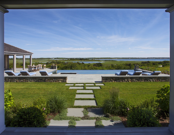 Backyard. Backyard Porch view of pool and bay. Backyard #Backyard Lynn Morgan Design.