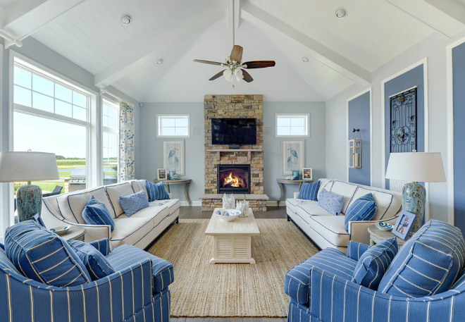 Blue and white living room. Coastal Blue and white living room. Classic Coastal Blue and white living room. #Blueandwhite #livingroom #Coastal #CoastalInteriors Schell Brothers