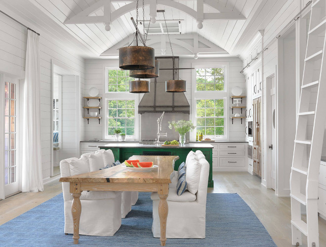 Eclectic white kitchen. Eclectic white kitchen with rustic lighting. Eclectic kitchen. #Eclectickitchen #EclecticWhitekitchen #Eclectic #kitchen #rusticLighting Amy Studebaker Design