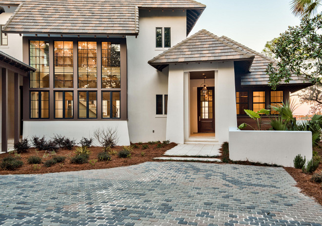 Home Exterior. Home Exterior Entry. The entry features a French Quarter Lantern on a Yoke Bracket by Bevolo. Finish: Copper. Home Exterior Entry Ideas. #HomeExterior #Entry Casey Joiner