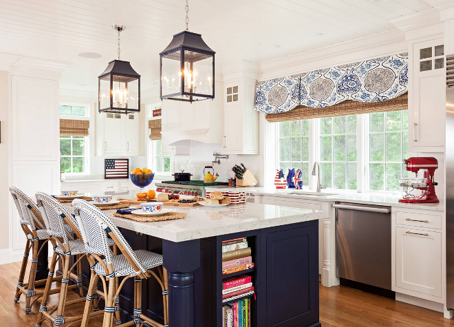 Kitchen. White kitchen with navy island paint color suggestions. White kitchen with navy island reno. White kitchen with navy island renovation. White kitchen with navy island ideas #Whitekitchen #navyisland Violandi + Warner Interiors