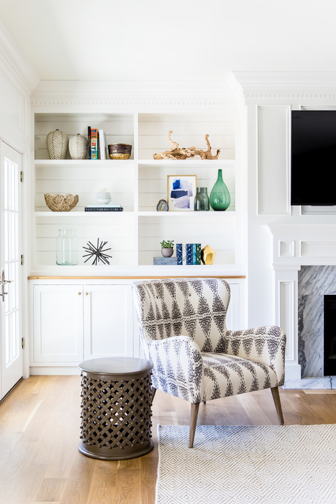 Shiplap Bookcase Back. Shiplap Bookcase Back Ideas. White built in bookcase with shiplap on the back. #Shiplap #Bookcase Studio McGee