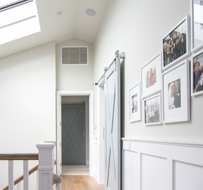 Upper Hall with barn door and wainscoting. Upper Hall with barn door and wainscoting ideas. #Hall #barndoor #wainscoting