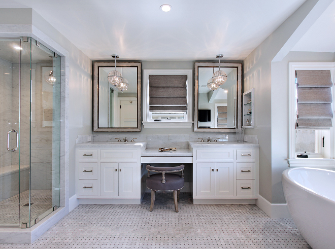 Vanity Countertop. The vanity features White Carrara counter slab 7 backsplash. #vanity #countertop #whitecarrara Patterson Custom Homes