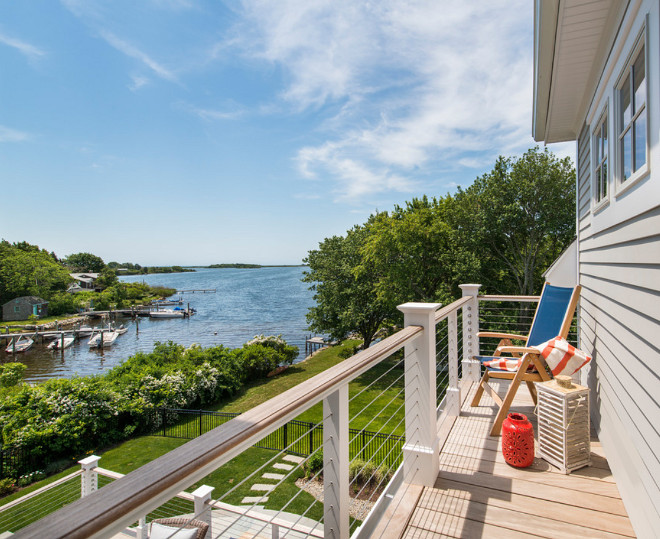 Balcony Cable Railing. Beach house balcony, deck with cable railing. #Cablerailing #balcony #railing Caldwell & Johnson Custom Builders & Remodelers