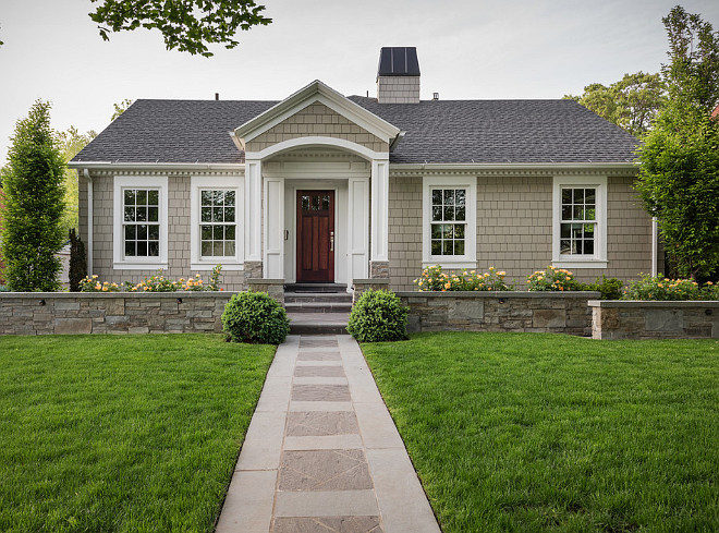 Benjamin Moore Revere Pewter with Benjamin Moore White Dove. Exterior paint colors Northstar Builders, Inc