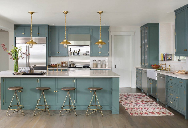 Farrow and Ball 47 Green Smoke. The cabinetry is painted in Farrow and Ball 47 Green Smoke. Kitchen Paint Color. #FarrowandBall47GreenSmoke Massucco Warner Miller Interior Design