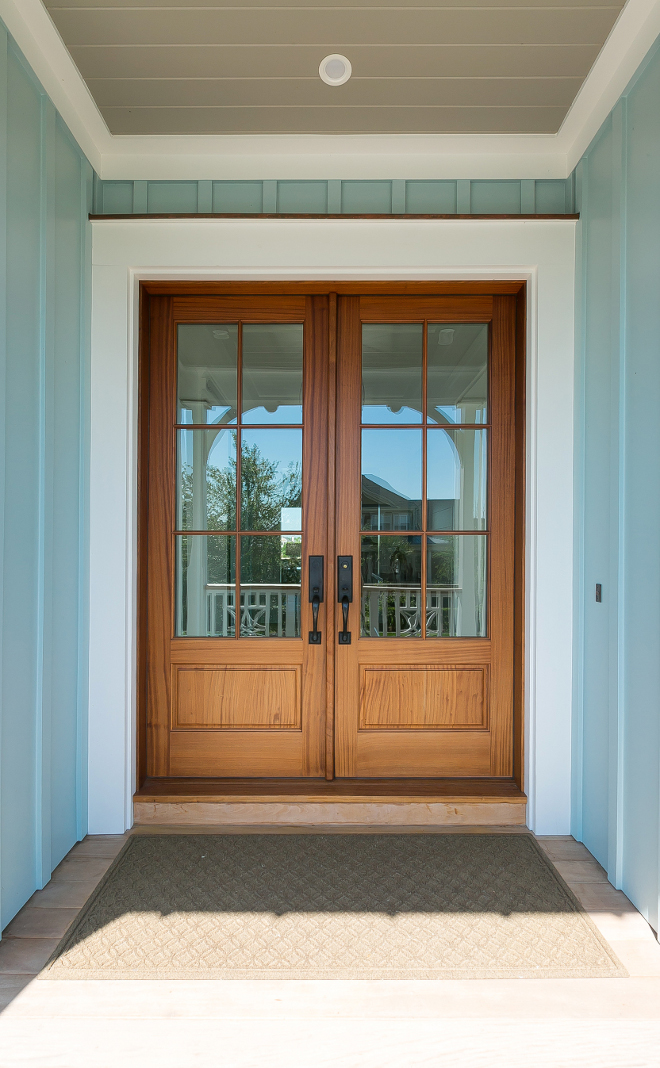 Front door. Front door is Pella Doors- Provincial finish. Entry Door. Front doors. Porch ceiling paint color is Sherwin Williams SW 7025 Backdrop. #PellaDoors #Provincialfinish #frontdoors #door #entrydoor The Guest House Studio