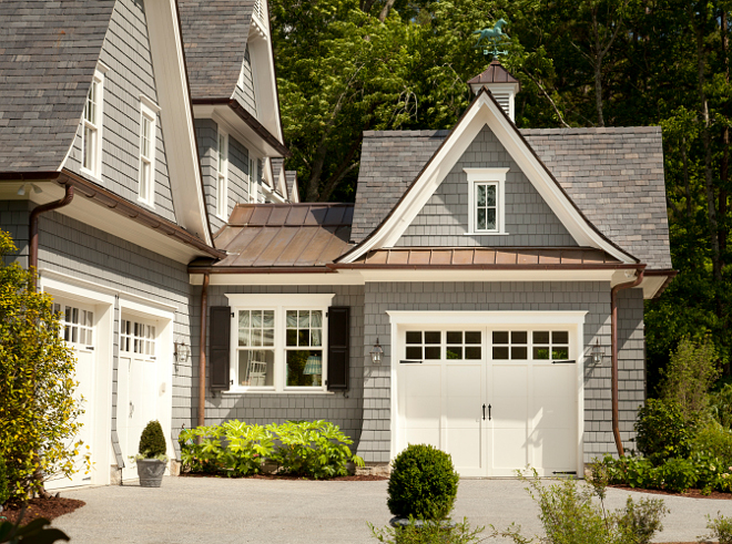 Traditional Garage. Traditional garage design. Traditional Garage with copper metal roof. #TraditionalGarage #Garage #garagemetalroof #copperroof T.S. Adams Studio. Interiors by Mary McWilliams from Mary Mac & Co. 