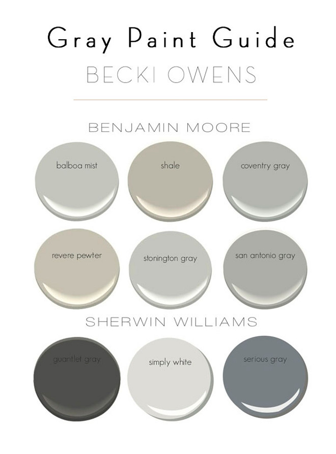 Gray paint colors by Benjamin Moore and Sherwin Williams