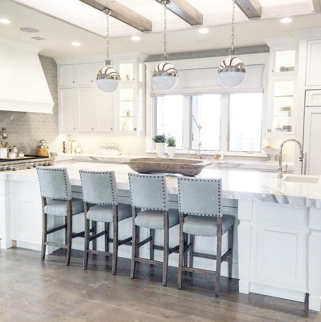 Hicks pendants. Kitchen island with three Hicks pendants. #Hickspendants #HicksLighting #Hicks #Pendants Caitlin Creer Interiors