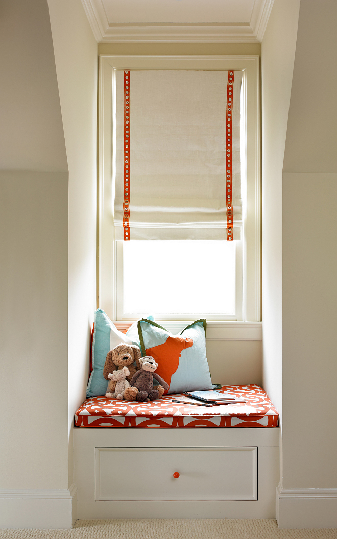 Small window seat with storage. A cozy spot to read and to store books. window seat #smallwindowseat #windowseat #storage T.S. Adams Studio. Interiors by Mary McWilliams from Mary Mac & Co. 