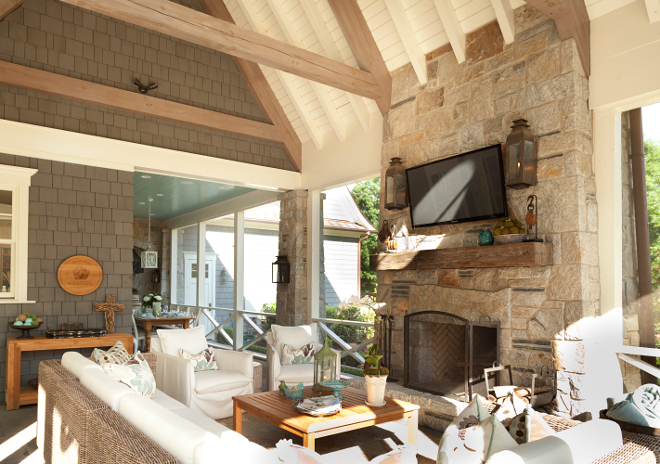 Stone Fireplace with reclaimed mantel. Stone Fireplace with reclaimed mantel. Stone Fireplace with reclaimed mantel T.S. Adams Studio. Interiors by Mary McWilliams from Mary Mac & Co. 