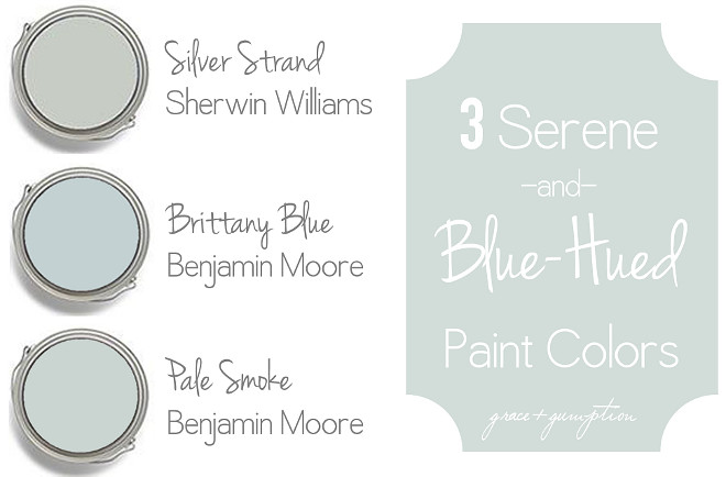 Serene Coastal Blue Paint Colors. Sherwin Williams Silver Strand. Benjamin Moore Brittany Blue. Benjamin Moore Pale Smoke #serenepaintcolors #bluepaintcolors #coastalpaintcolors #SherwinWilliamsSilverStrand #BenjaminMooreBrittanyBlue #BenjaminMoorePaleSmoke Via Grace Gumption