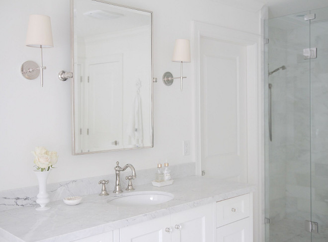 Bathroom sconces. Bathroom sconces. Bathroom sconces are Sconces- Circa Lighting- Thomas O'Brien, Bryant sconce - polished nickel- natural paper shade no trim. #Bathroom #sconces jshomedesign