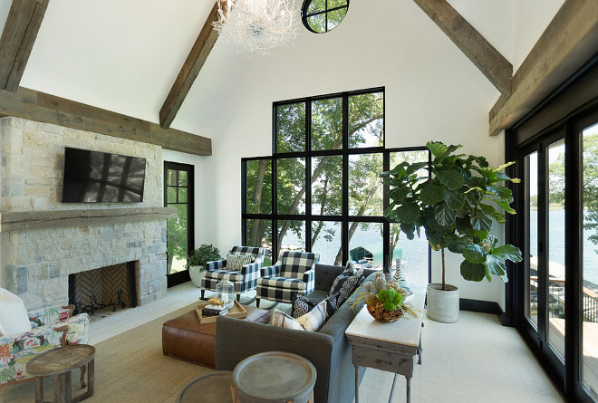 Black Steel Windows. Floor to ceiling Black Steel Windows. Living room with Black Steel Windows and Black Steel Patio Doors. Black Steel Windows. Black Steel Doors. #BlackSteel #BlackSteelWindows #BlackSteelDoors #BlackSteelPatioDoors Studio M Interiors. Stonewood, LLC.