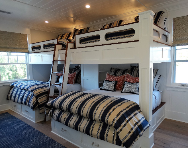 Bunkroom Bunk Beds. Bunk room custom bunk beds. Bunkroom twin and queen beds. The Bunkroom bunk beds sleep six. #BunkRoom #bunkBeds Flagg Coastal Homes