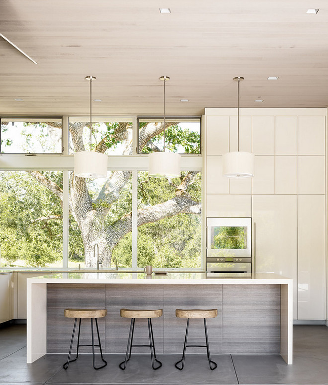 Contemporary Kitchen. Contemporary Kitchens don't need to be stark or cold, add natural elements such as a wood ceiling to add warmth to a contemporary kitchen. #ContemporaryKitchen Feldman Architecture, Inc