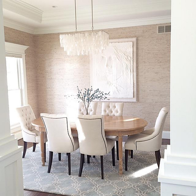 Dining room wallpaper. Dining room wallpaper is Seabrook Natural Resource Wallpaper. #Diningroom #wallpaper #SeabrookNaturalResourceWallpaper Beautiful Homes of Instagram carolineondesign