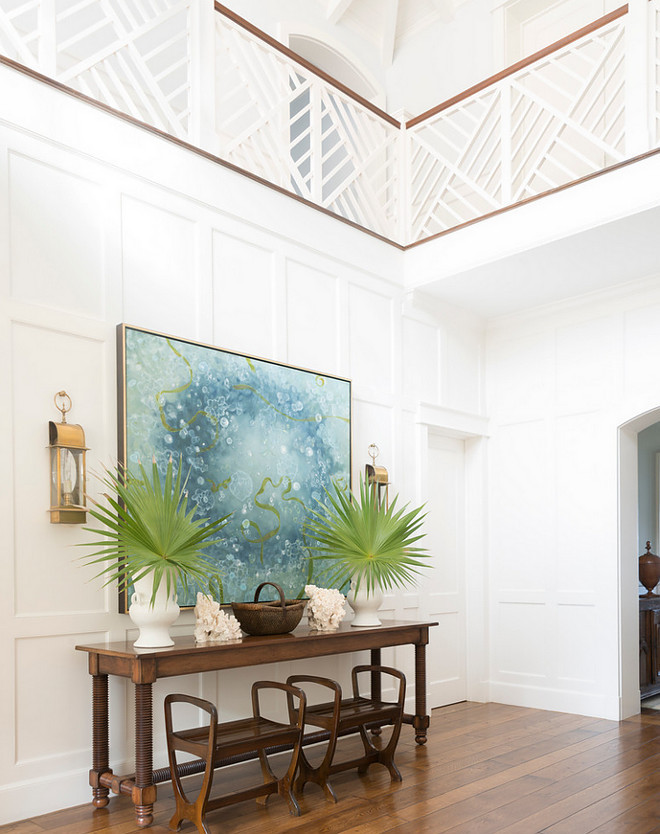 Foyer paneled walls and staircase railing. Foyer paneled walls and staircase railing ideas. Custom Foyer paneled walls and staircase railing. #Foyer #Foyerpaneledwalls #Foyerstaircase #Foyerrailing Phoebe Howard