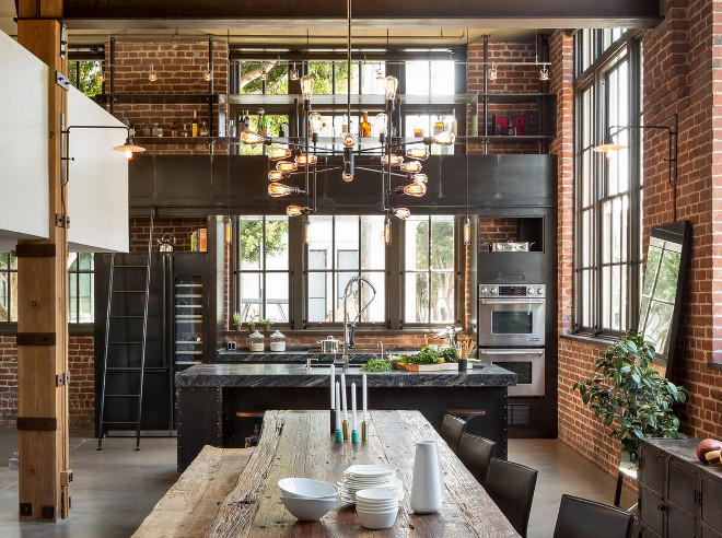 Industrial Kitchen. Loft with industrial kitchen. San Francisco Loft industrial kitchen. Industrial Kitchen lighting, Industrial Kitchen Cabinets, Industrial Kitchen Flooring. #Loftindustrialkitchen #IndustrialKitchen #lighting #IndustrialKitchenCabinets #IndustrialKitchenFlooring Muratore Construction + Design