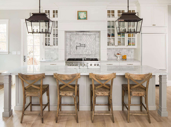 Kitchen lighting. Beautiful kitchen island with two lantern pendant lights. Kitchen lighting ideas. Beautiful kitchen island with two lantern pendant lights. #kitchen #lighting #lights #lanterns #pendants Fox Group Construction.