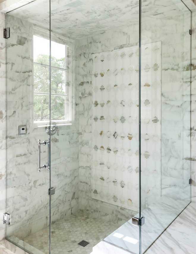 Marble shower tiles. Floor, ceiling and walls feature marble tiles in this shower. Marble shower tiles. Floor, ceiling and walls feature marble tiles in this shower. #Marbleshowertiles #Floortile #ceilingtile #walltile #bathroomtile #bathroom #marbletiles #shower Robert Elliott Custom Homes