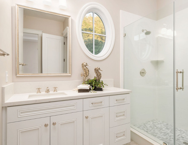 Sherwin Williams Extra White. White bathroom cabinet paint color Sherwin Williams Extra White. Sherwin Williams Extra White #SherwinWilliamsExtraWhite