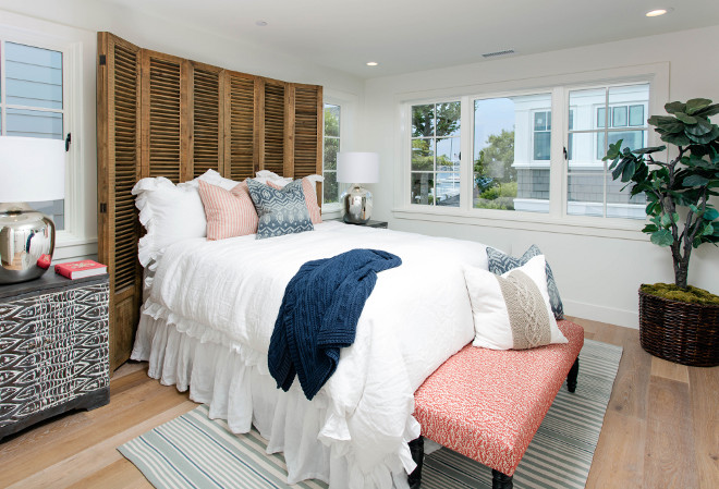 Shutters used as headboard. Bedroom with shutters behind bed used as headboard. DIY shutter headboard. #DIY #shutterheadboard #DIYheadboard Blackband Design