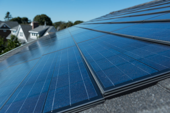 Solar Panels. Roof Solar Panel. This is the BIG part of the house - it is super efficient and the homeowner is very environmentally conscious. The entire house is electric and the solar produces more electricity than they need the owner watches the meter run backwards in the summer.