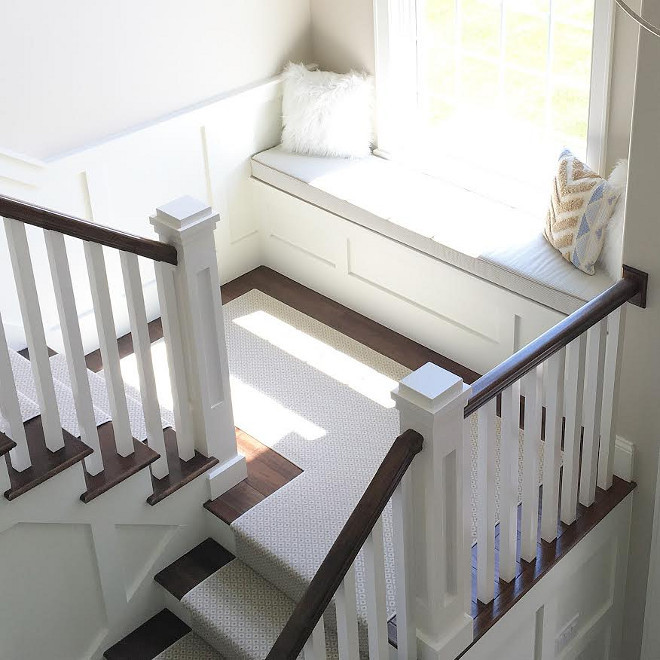 Staircase window seat. Neutral Staircase window seat with linen cushion. Staircase window seat. Staircase window seat ideas. #Staircasewindowseat #Staircase #windowseat Beautiful Homes of Instagram carolineondesign