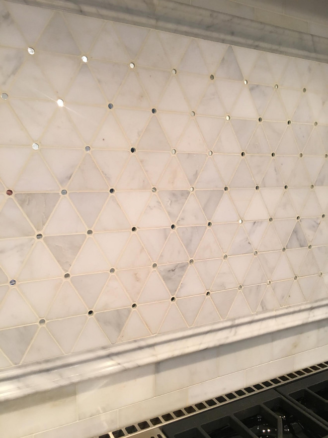 Backsplash Tile above Range. The honed mosaic pattern backsplash above the range has circle mirror inserts. Backsplash Tile above Range #Backsplash #Tile #Range Beautiful Homes of Instagram Sumhouse_Sumwear