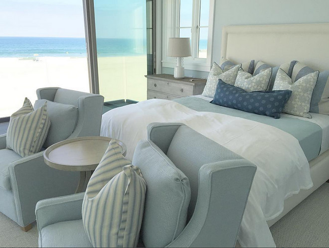 Blue bedroom. Oceanfront blue bedroom. Blue bedroom colors. Blue bedroom color palette. Blue bedroom. #Bluebedroom #blue #bedroom Brooke Wagner Design