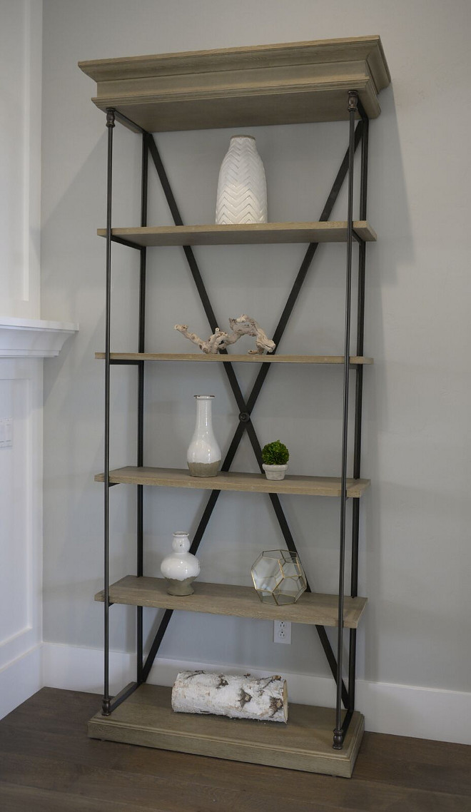 Fireplace bookshelves. The bookshelves framing the fireplace are Restoration Hardware Parisian Cornice Shelves 42"x97". #bookshelves Eye for the Pretty