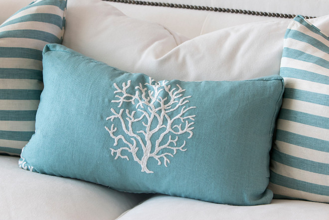 Coastal pillows. This pillow features a white tree silhouette against a soft turquoise fabric. #coastal #pillow #pillow