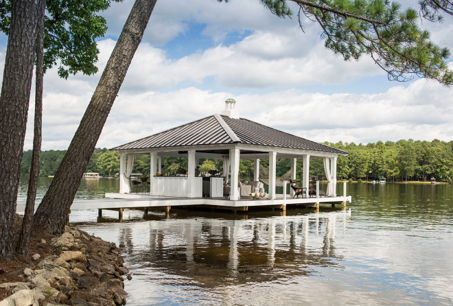 Dock. New dock ideas. Large dock with metal roof. #dock #metalroof #covereddock Heather Garrett Design