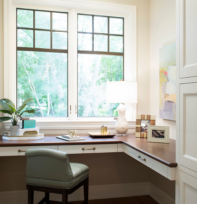 Built-in Desk with Wood Countertop. Built-in Desk with Wood Countertop. #BuiltinDesk #WoodCountertop home-office-built-in-desk