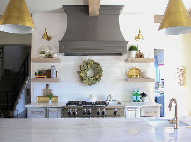 Kitchen with brass pendanst, brass kitchen sconces. Home Bunch's Beautiful Homes of Instagram curlsandcashmere