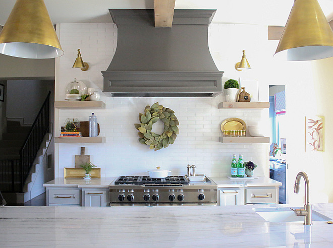Kitchen with brass pendanst, brass kitchen sconces. Home Bunch's Beautiful Homes of Instagram curlsandcashmere