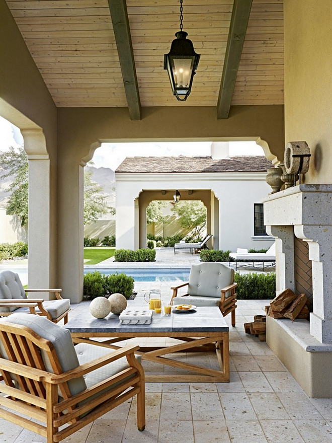 Porch reclaimed wood ceiling. Porch reclaimed wood ceiling. Porch reclaimed wood ceiling and limestone floor tile and outdoor fireplace. Porch reclaimed wood ceiling #Porch #reclaimedwoodceiling #Porchreclaimedwoodceiling #reclaimedwood #ceiling David Michael Miller Associates