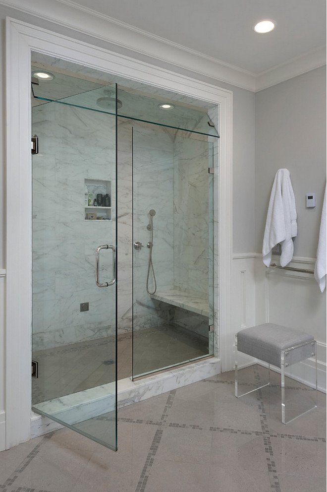 Shower. Shower Glass door. Steam shower and polished nickel fixtures and glass door. Shower. Shower Glass door. #Shower #ShowerGlassdoor #steamshower Bluewater Home Builders