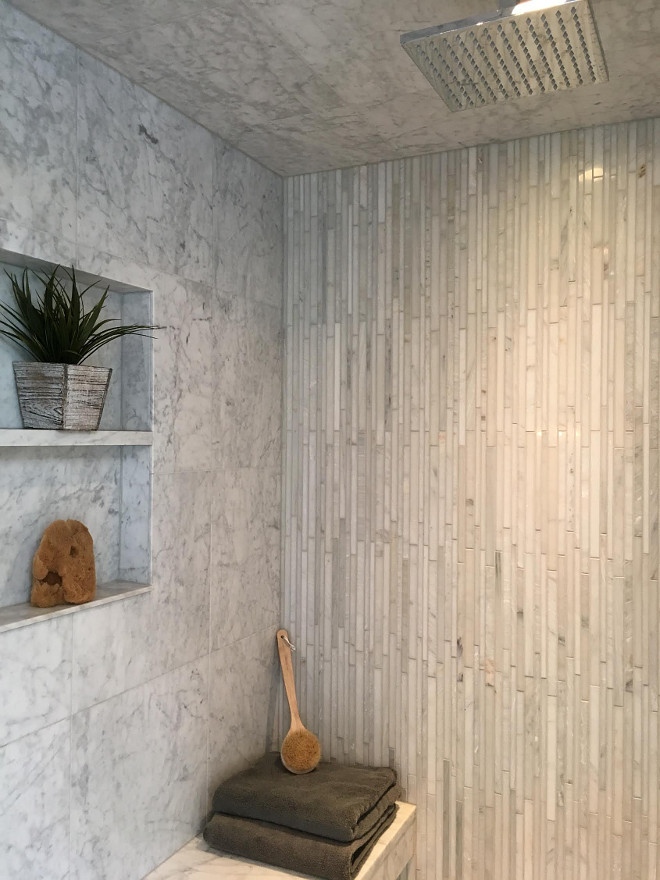Shower Tile. Shower Feature Wall Tile is Polished Carrara from The Tile Shop. Shower Tile Combination. Shower Tile #Shower #Tile #ShowerTile Beautiful Homes of Instagram Sumhouse_Sumwear