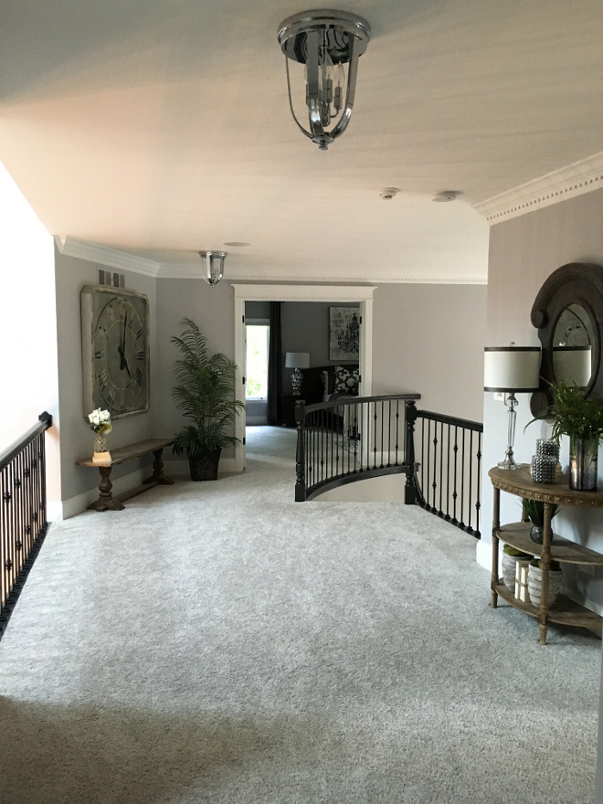 Stairway landing carpeting. Carpet on stairs (and throughout upstairs): Karastan Smartstrand and is part of the Woodland Pass collection, color is Stepping Stone #Carpet #carpeting Beautiful Homes of Instagram Sumhouse_Sumwear