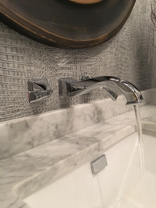 Wall mounted faucet. Wall mounted bathroom faucet. Wall mounted faucet is Brizo Faucets in Polished Chrome. #wallmountedfaucet #bathroom Beautiful Homes of Instagram Sumhouse_Sumwear