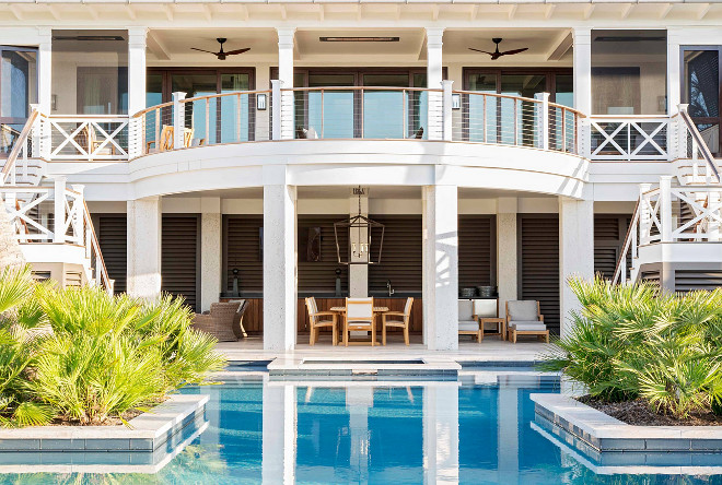 Deck railing. From this view, you can notice that cable railing and custom wood railings were installed to accentuate the architectural details of this home. #Deckrailing #deck #railing Herlong & Associates Architects + Interiors