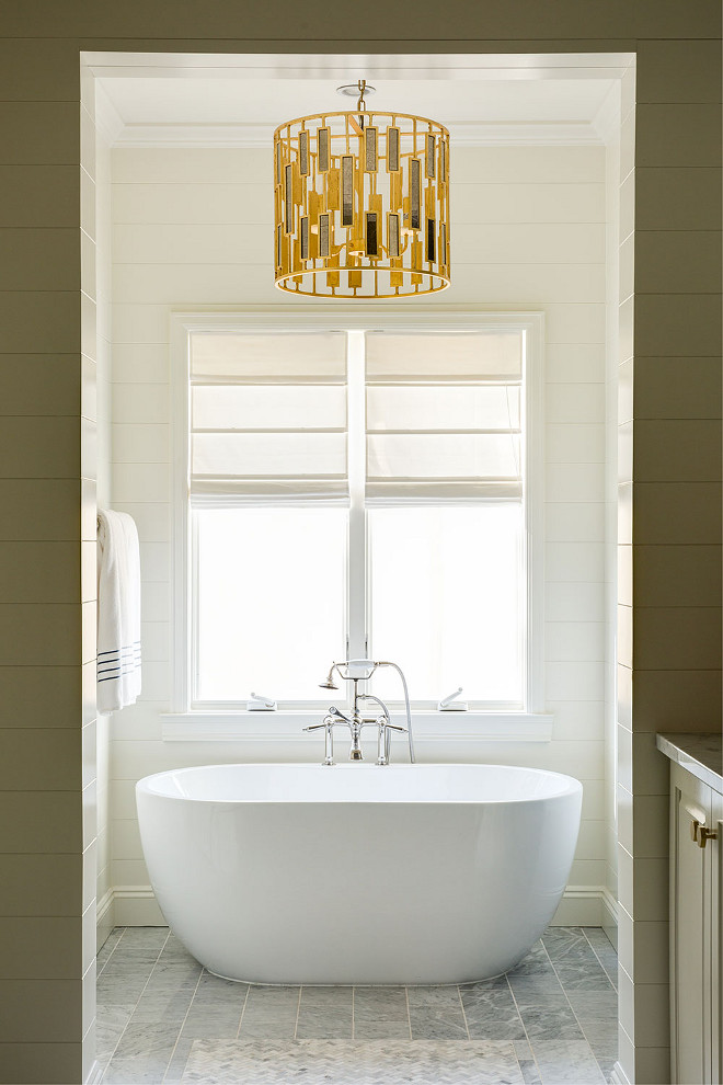 Bathroom shiplap and lighting. Bathroom shiplap and lighting ideas. Bathroom shiplap and brass lighting. #Bathroom #shiplap #brasslighting #lighting bathroom-shiplap-and-lighting J & J Design Group, LLC