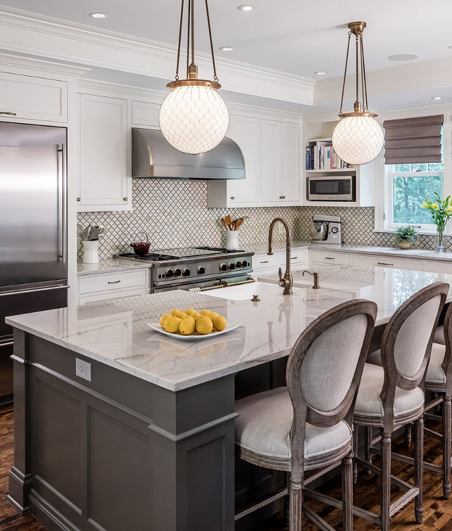 Calacatta quartzite. Kitchen countertop is Calacatta quartzite. This kitchen island is nearly 10' and features Calacatta quartzite countertop. #calacatta #quartzite #countertopcalacatta-quartzite-kitchen-countertop-is-calacatta-quartzite