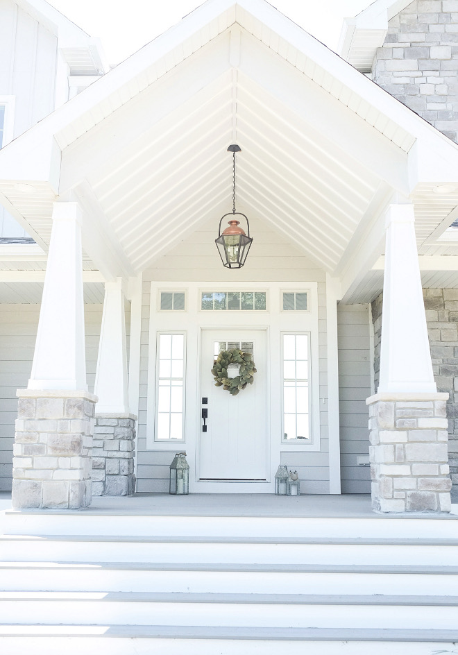 Exterior Lighting. porch Lantern. Porch lantern exterior lighting. Porch Lighting. The exterior light fixture is Pottery Barn Case Oversized Pendant #porchLantern #porchlighting #exteriorlighting Beautiful Homes of Instagram @nc_homedesign via Home Bunch