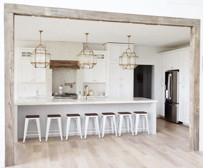 Kitchen Beams. Beams in kitchen. During our design process one of the things I really wanted was to incorporate barn wood. I thought the beams around the entry from the living room to the kitchen would be perfect. I love the look of barn wood, but didn't want it to take over my house. A little goes a long way! #beams #barnwood #kitchen #farmhousekitchen #farmhouse #interiors #kitchens Beautiful Homes of Instagram @nc_homedesign via Home Bunch