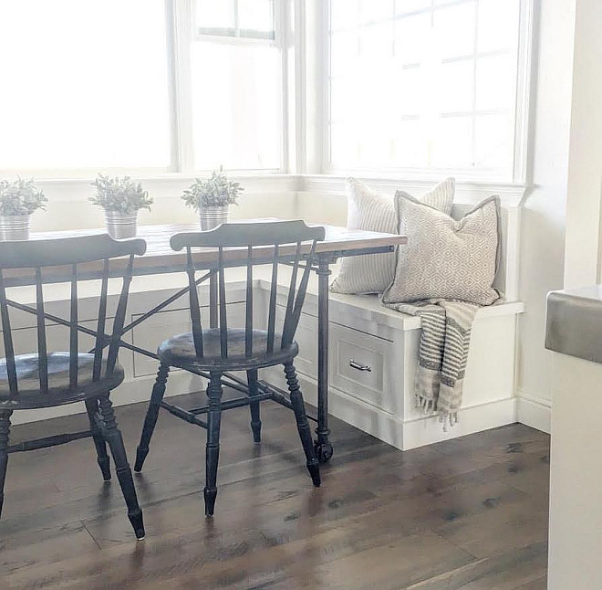 Kitchen Nook. This cozy nook with banquette is perfect for family meals. The flooring is Lamett Bentley Rivera. #kitchennook #kitchennook #banquette kitchen-nook Home Bunch's Beautiful Homes of Instagram ourfarmhousefit